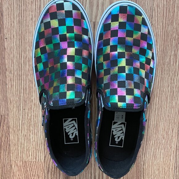 VANS Authentic Iridiscent Checkerboard Women's Size 11 Black Multicolor Shoes - Picture 2 of 8